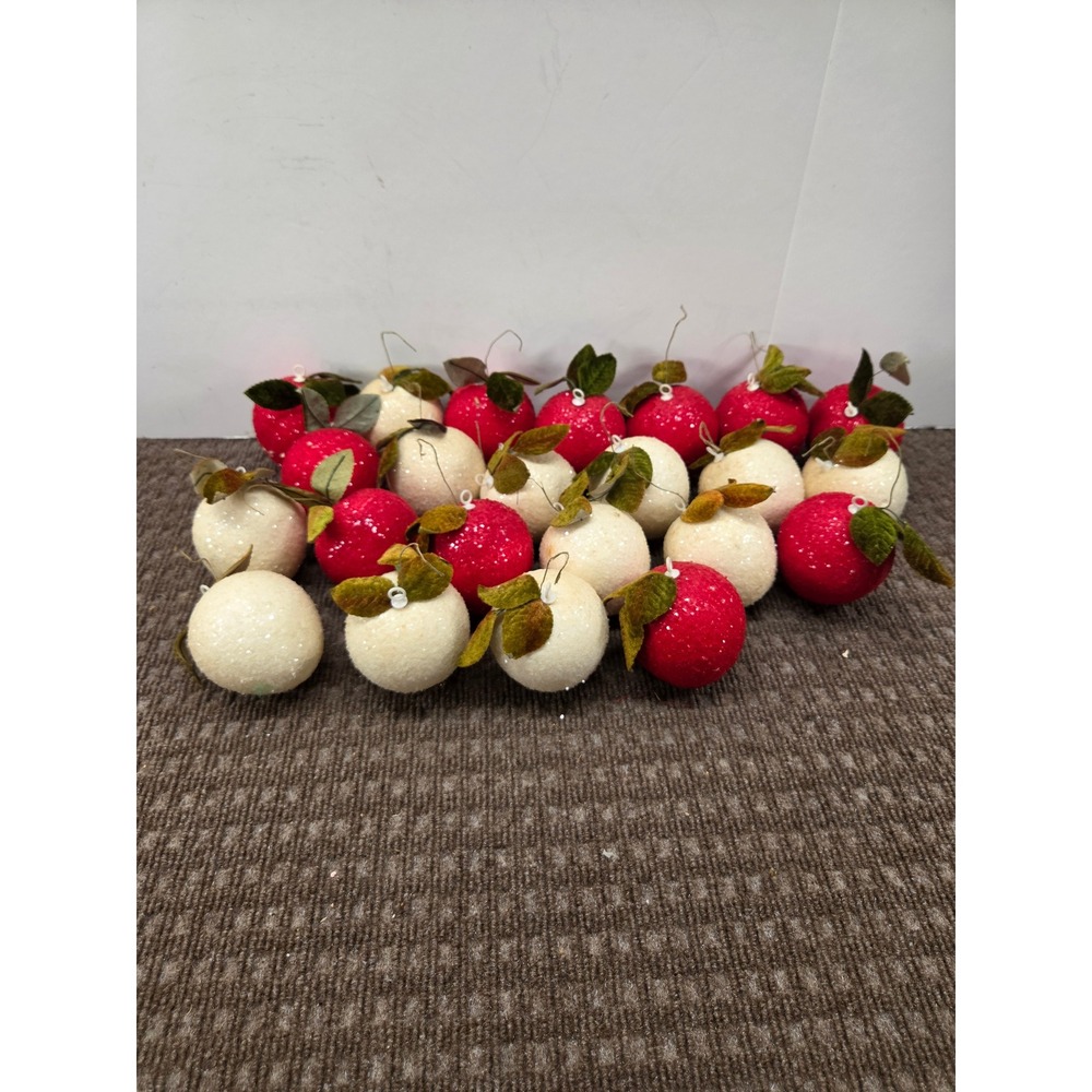 Vintage Pyramid Unbreakable Apple Ornaments Lot of 23 Red & White Sugared Fruit